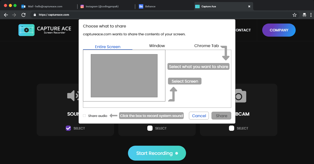 Screen Recording with System Sound- Step 2